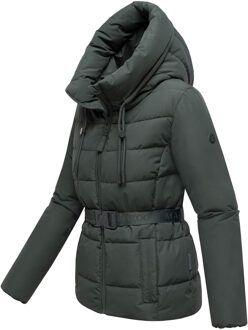 dames winterjas Himee met tailleceintuur & magneetzakken Groen