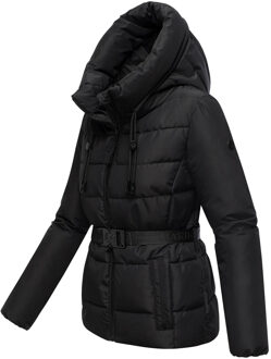 dames winterjas Himee met tailleceintuur & magneetzakken Zwart