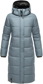 dames winterjas – Lange gewatteerde jas met afneembare capuchon Blauw - 3XL
