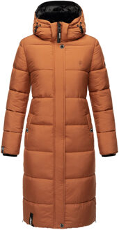 dames winterjas – Lange gewatteerde jas met afneembare capuchon Bruin - XS