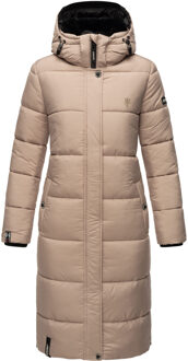 dames winterjas – Lange gewatteerde jas met afneembare capuchon - maat L Beige