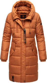 dames winterjas – Lange gewatteerde jas met capuchon & zakken Bruin - XL