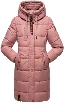 dames winterjas – Lange gewatteerde jas met capuchon & zakken - maat S Roze