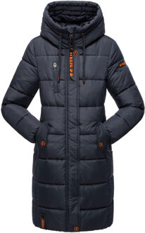 dames winterjas – Lange gewatteerde jas met capuchon & zakken - maat XL Blauw