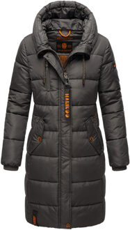 dames winterjas – Lange gewatteerde jas met capuchon & zakken Zwart - 2XL