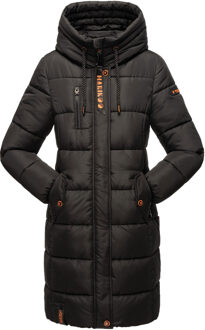 dames winterjas – Lange gewatteerde jas met capuchon & zakken Zwart - XL