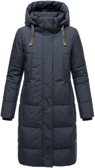dames winterjas Laryaa – lang, warm & met afneembare capuchon Navy - 2XL