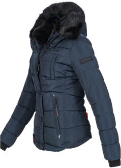 dames winterjas Lotusblüte met teddyvoering & imitatiebontkraag Blauw