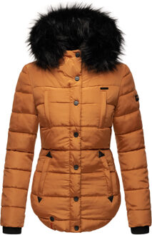 dames winterjas Lotusblüte met teddyvoering & imitatiebontkraag Bruin - XS