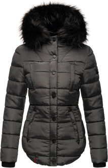dames winterjas Lotusblüte met teddyvoering & imitatiebontkraag Grijs - XS
