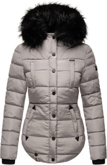 dames winterjas Lotusblüte met teddyvoering & imitatiebontkraag Grijs