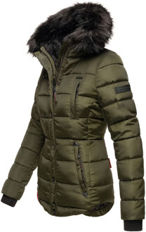 dames winterjas Lotusblüte met teddyvoering & imitatiebontkraag Groen - XS