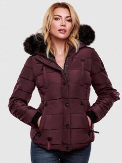 dames winterjas Lotusblüte met teddyvoering & imitatiebontkraag Rood - XS