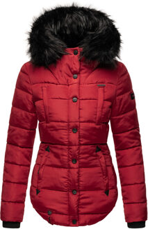 dames winterjas Lotusblüte met teddyvoering & imitatiebontkraag Rood