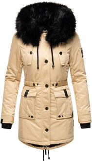 Dames Winterjas Luluna-Princess – Warm, Stijlvol & Met Teddyvoering en Kunstbontkraag - maat Beige