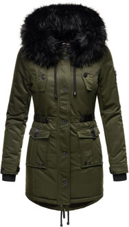 Dames Winterjas Luluna-Princess – Warm, Stijlvol & Met Teddyvoering en Kunstbontkraag - maat Groen