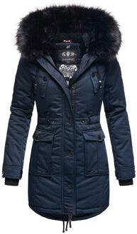 Dames Winterjas Luluna-Princess – Warm, Stijlvol & Met Teddyvoering en Kunstbontkraag Navy - XS