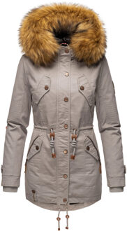 dames winterjas met afneembare imitatiebontkraag & taillekoord Grijs - L