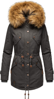 dames winterjas met afneembare imitatiebontkraag & taillekoord Grijs - S