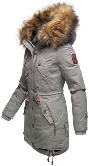 dames winterjas met afneembare imitatiebontkraag & taillekoord Grijs - XS