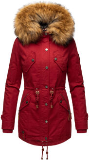 dames winterjas met afneembare imitatiebontkraag & taillekoord Rood - XS