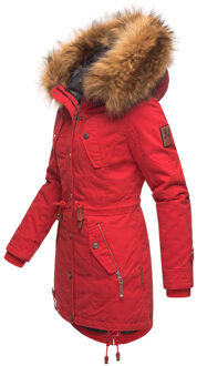 dames winterjas met afneembare imitatiebontkraag & taillekoord Rood