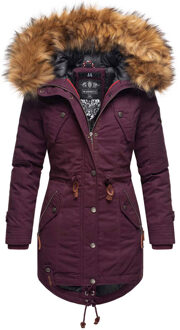dames winterjas met afneembare imitatiebontkraag & taillekoord Rood