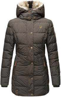 dames winterjas met capuchon & imitatiebont voering Grijs