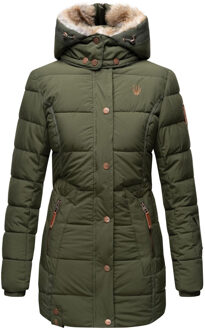 dames winterjas met capuchon & imitatiebont voering Groen - XS