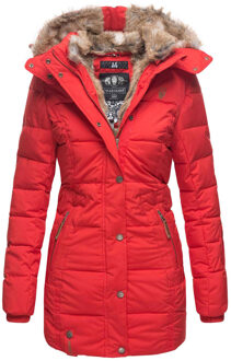 dames winterjas met capuchon & imitatiebont voering Rood - XS