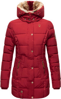 dames winterjas met capuchon & imitatiebont voering Rood