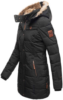 dames winterjas met capuchon & imitatiebont voering Zwart