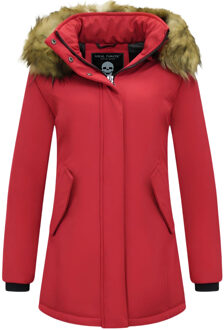 Dames Winterjas met Imitatie Bontkraag - Slim Fit - Rood