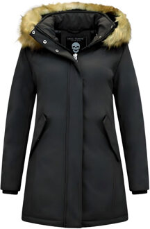 Dames Winterjas met Imitatie Bontkraag - Slim Fit - Zwart