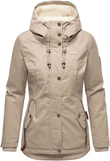 dames winterjas met teddyfleece voering & capuchon Beige - L