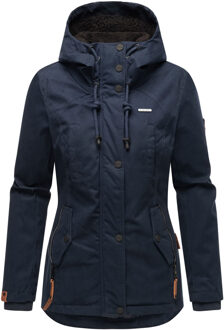 dames winterjas met teddyfleece voering & capuchon Blauw