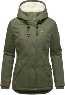 dames winterjas met teddyfleece voering & capuchon Groen - L