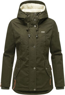 dames winterjas met teddyfleece voering & capuchon Groen - S