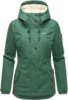 dames winterjas met teddyfleece voering & capuchon Groen