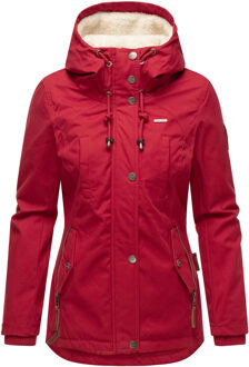 dames winterjas met teddyfleece voering & capuchon Rood - L