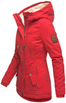 dames winterjas met teddyfleece voering & capuchon Rood - XS