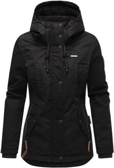 dames winterjas met teddyfleece voering & capuchon Zwart