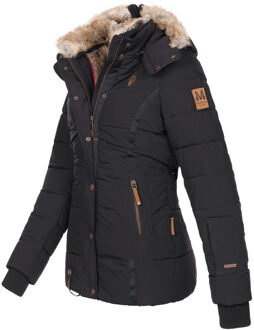 dames winterjas Nekoo met imitatiebont capuchon & teddyvoering Zwart - S