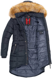 Dames Winterjas Papaya – Getailleerd, Warm & Met Afneembare Bontkraag Blauw