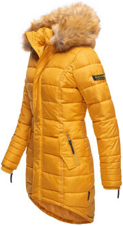 Dames Winterjas Papaya – Getailleerd, Warm & Met Afneembare Bontkraag Geel