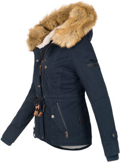 Dames Winterjas Pearl – Korte Parka met Teddyfleece & Afneembare Bontkraag Blauw - XS