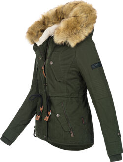 Dames Winterjas Pearl – Korte Parka met Teddyfleece & Afneembare Bontkraag Groen - XS