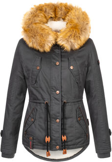 Dames Winterjas Pearl – Korte Parka met Teddyfleece & Afneembare Bontkraag - maat Grijs