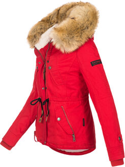 Dames Winterjas Pearl – Korte Parka met Teddyfleece & Afneembare Bontkraag Rood - S