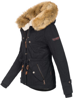 Dames Winterjas Pearl – Korte Parka met Teddyfleece & Afneembare Bontkraag Zwart